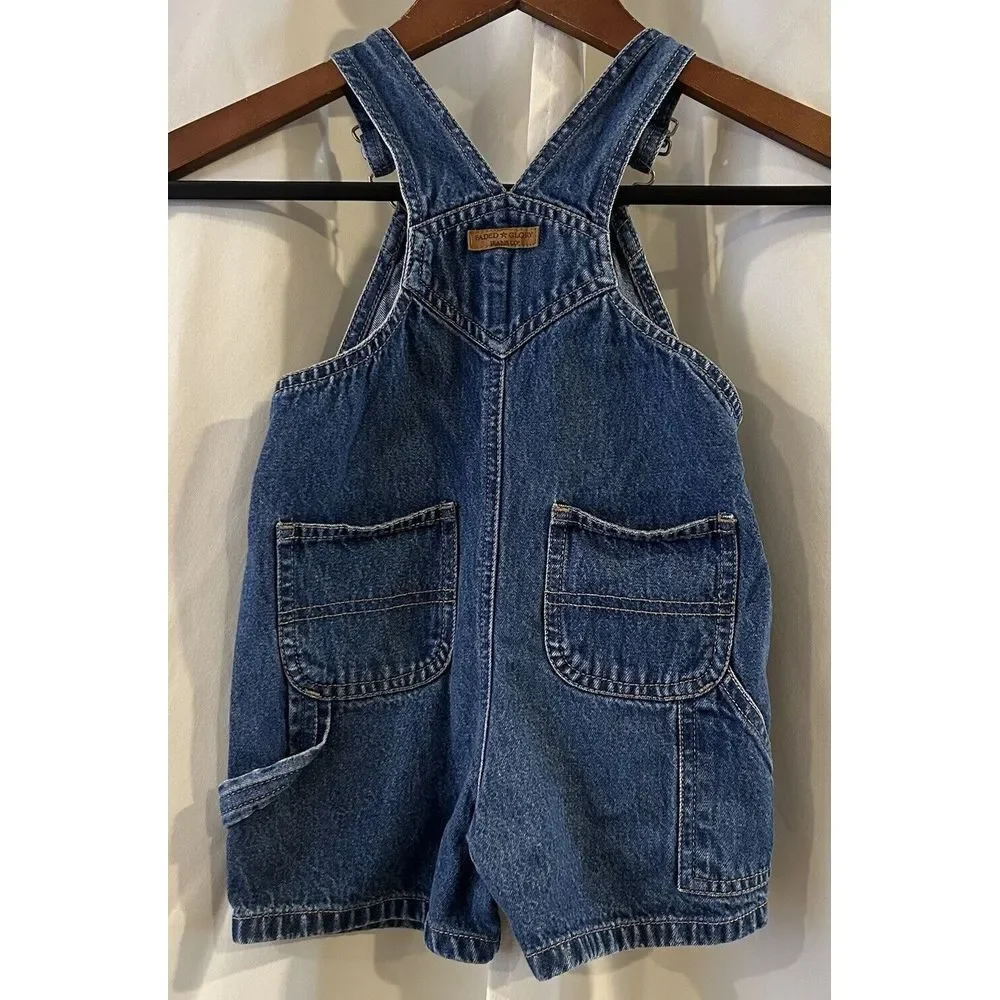 Vintage Faded Glory Shortalls Unisex Children's Size 18 Months Denim‎ Overalls